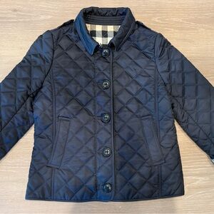 Burberry Navy Quilted Jacket with Classic Tan Check Excellent Condition